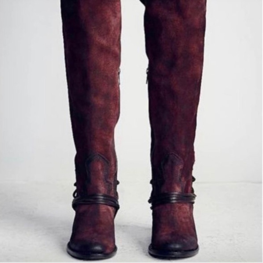 🌞 Freebird Coal Wine colored leather suede boots hand made women size 7